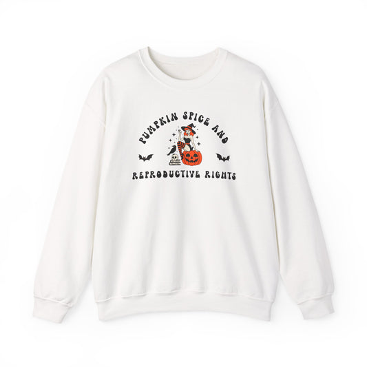 Pumpkin Spice & Reproductive Rights Halloween Witch Gildan Crewneck