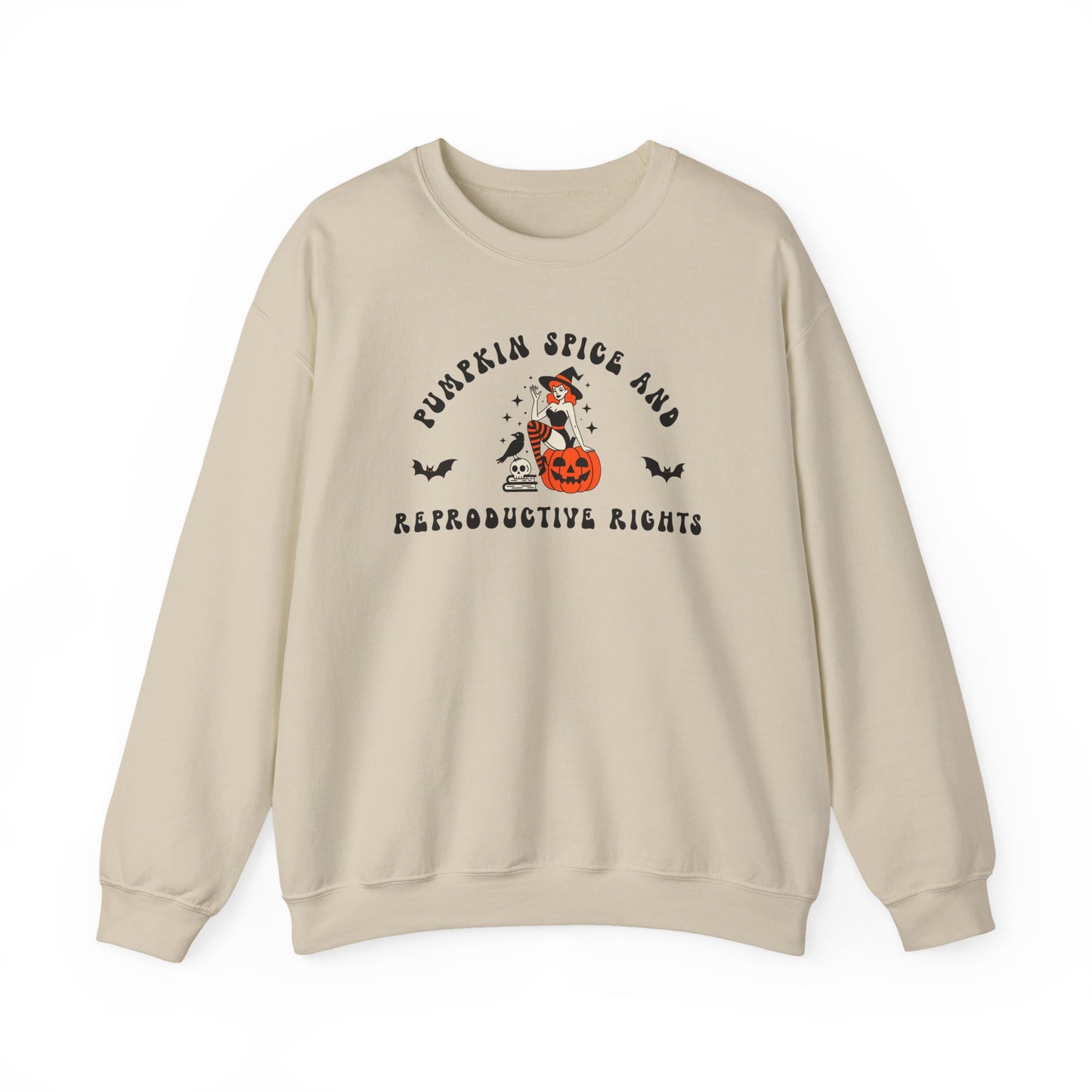 Pumpkin Spice & Reproductive Rights Halloween Witch Gildan Crewneck
