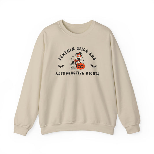 Pumpkin Spice & Reproductive Rights Halloween Witch Gildan Crewneck