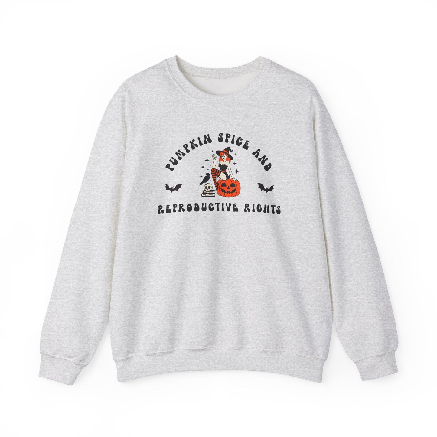 Pumpkin Spice & Reproductive Rights Halloween Witch Gildan Crewneck